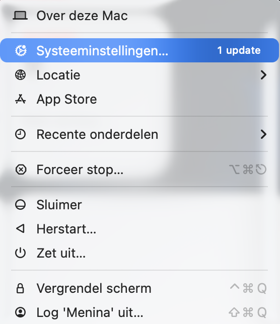 Om de opslagruimte op je Mac te controleren, klik je op het Apple menu in de linkerbovenhoek van het scherm. Kies vervolgens Systeeminstellingen in het uitklapmenu.