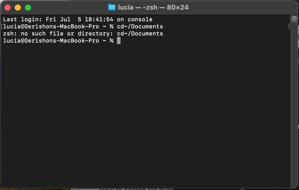 Geben Sie in der App den erforderlichen Terminalbefehl ein: cd ~/Documents. Drücken Sie die Eingabetaste, um Duplikate auf dem Mac zu identifizieren.