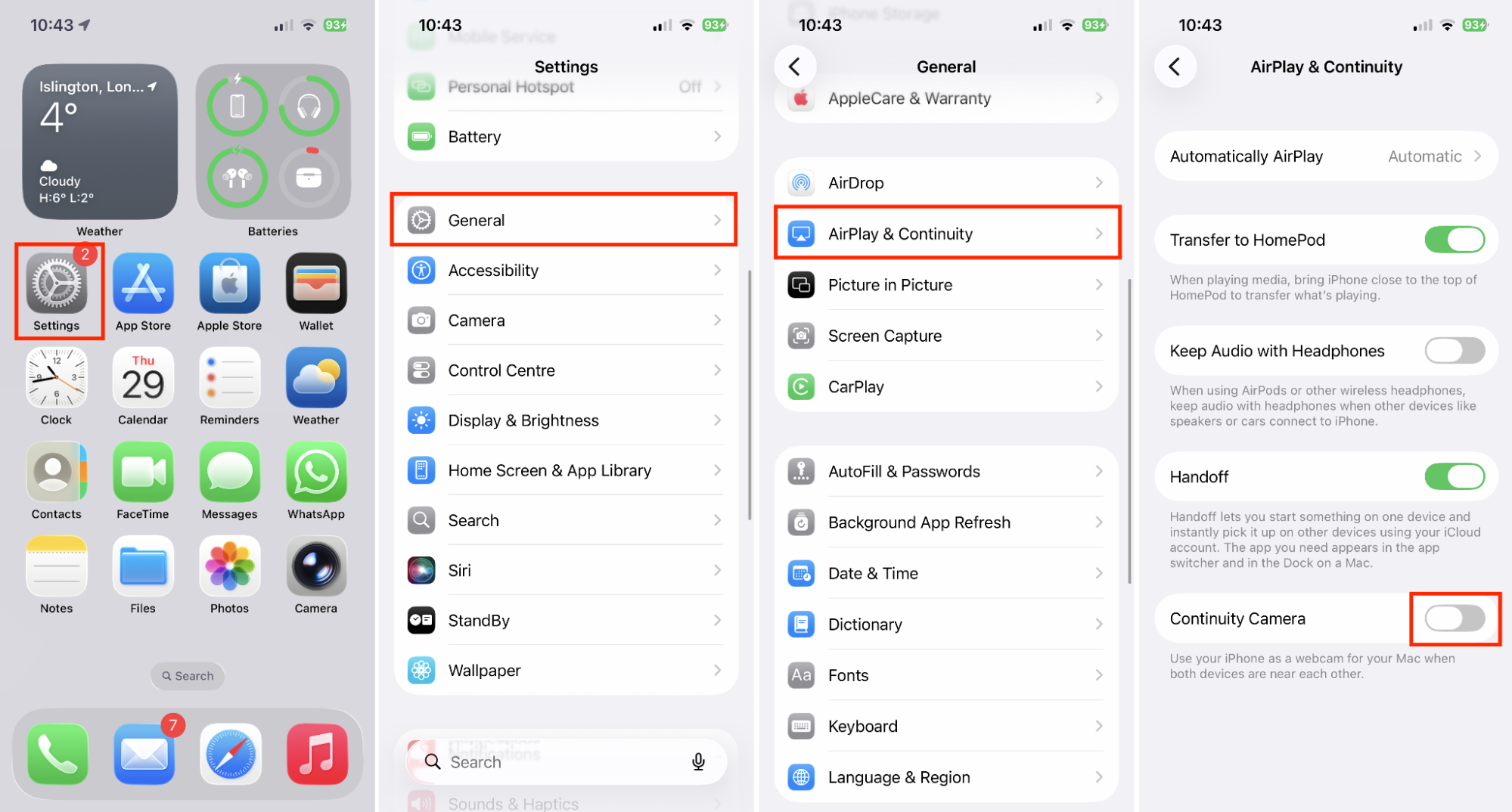 To disable Continuity Camera from your Mac, go to your iPhone, open Settings, select General, tap AirPlay & Continuity, then turn off the Continuity Camera toggle.