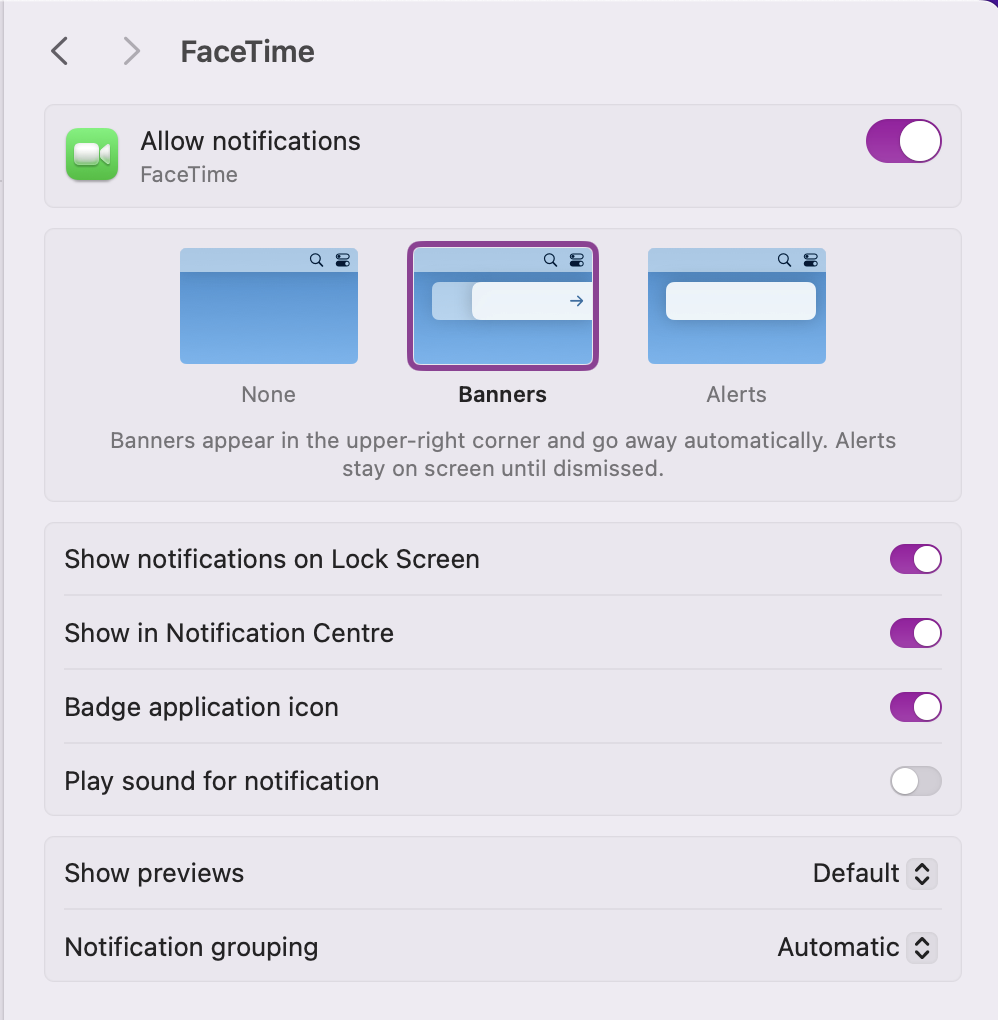 In Facetime you’ll be able to toggle your notification and sound settings to fit your preferences. One option is you can turn off the sound notification for FaceTime.
