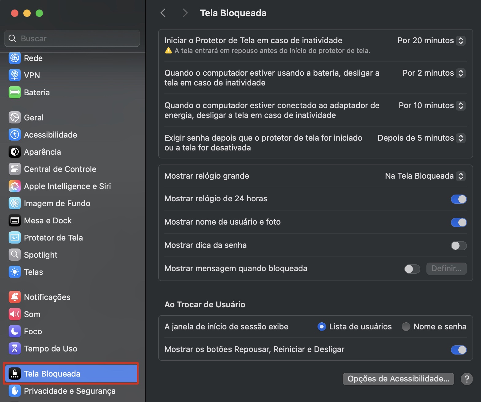 Em um Mac com macOS Sonoma ou Ventura, abra os Ajustes do Sistema e selecione ‘Tela Bloqueada' na barra lateral.