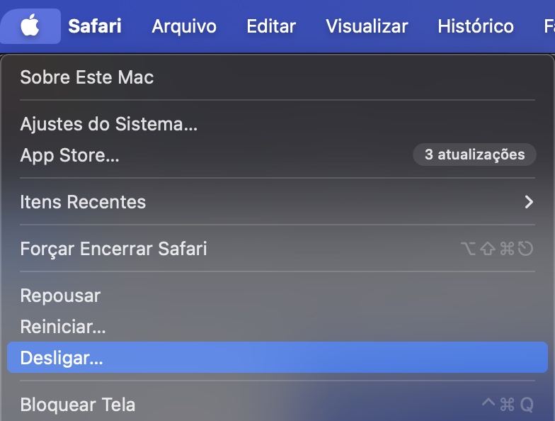 Se você não está conseguindo esvaziar o Lixo no Mac, tente desligá-lo indo em Logo da Apple > Desligar. Depois use o Modo de Segurança.