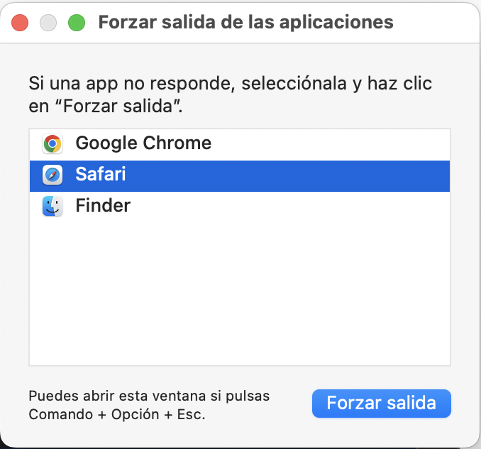 Para forzar la salida de Safari, seleccione el logotipo de Apple en la parte superior izquierda de la pantalla. Elige Forzar salida, seleccione Safari y confirma la salida forzada. Para forzar la salida de Safari, seleccione el logotipo de Apple en la parte superior izquierda de la pantalla. Elige Forzar salida, seleccione Safari y confirma la salida forzada.