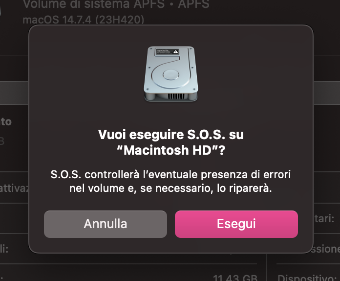 Esegui S.O.S. per controllare lo stato dell’hardware del tuo Mac