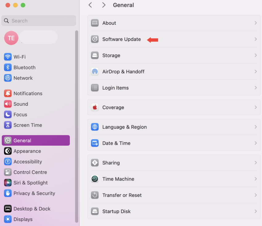 In order to Upgrade to the newest Safari version for macOS Monterey, Big Sur, Catalina, and Mojave, you'll need to begin by opening System Settings, then navigating from General to find Software Update.