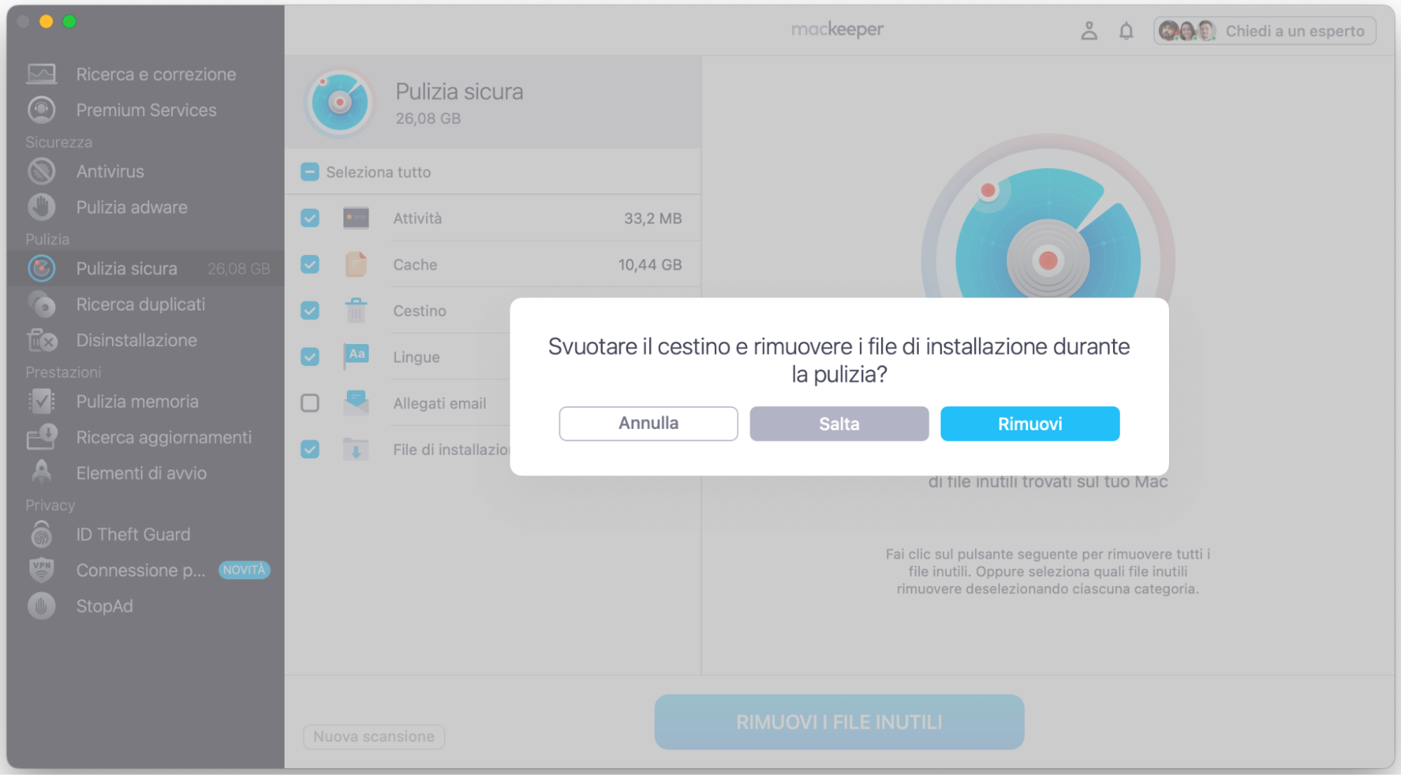 Fai clic su Rimuovi nella finestra popup per svuotare il Cestino e completare il processo.