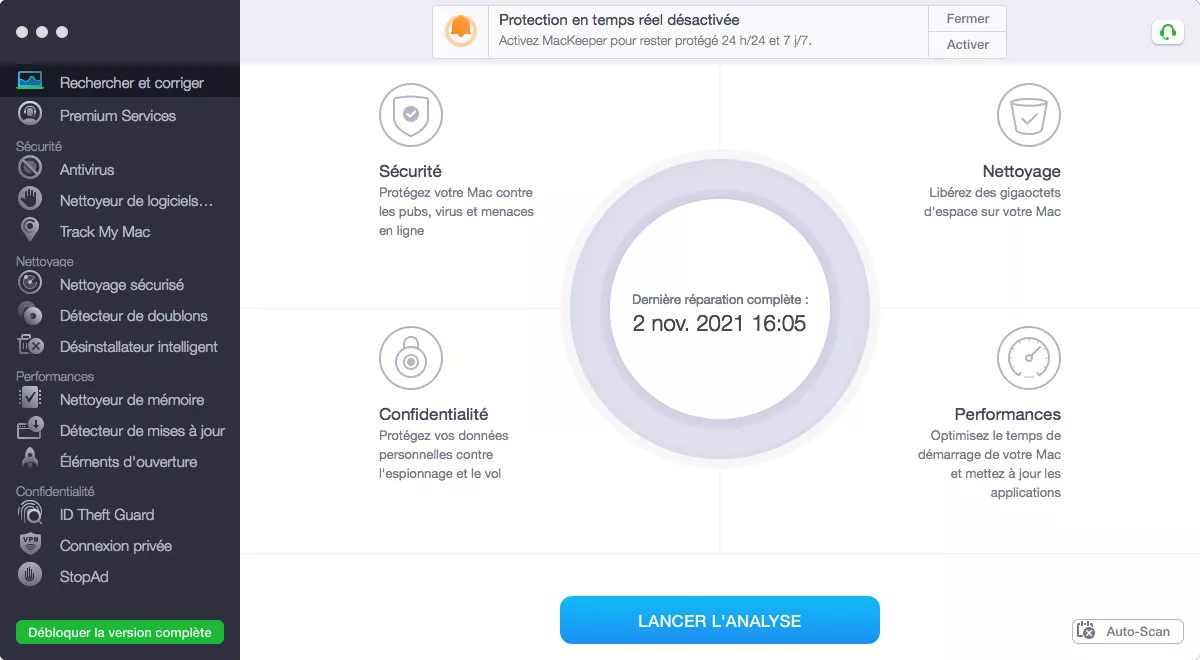 MacKeeper > Nettoyage sécurisé