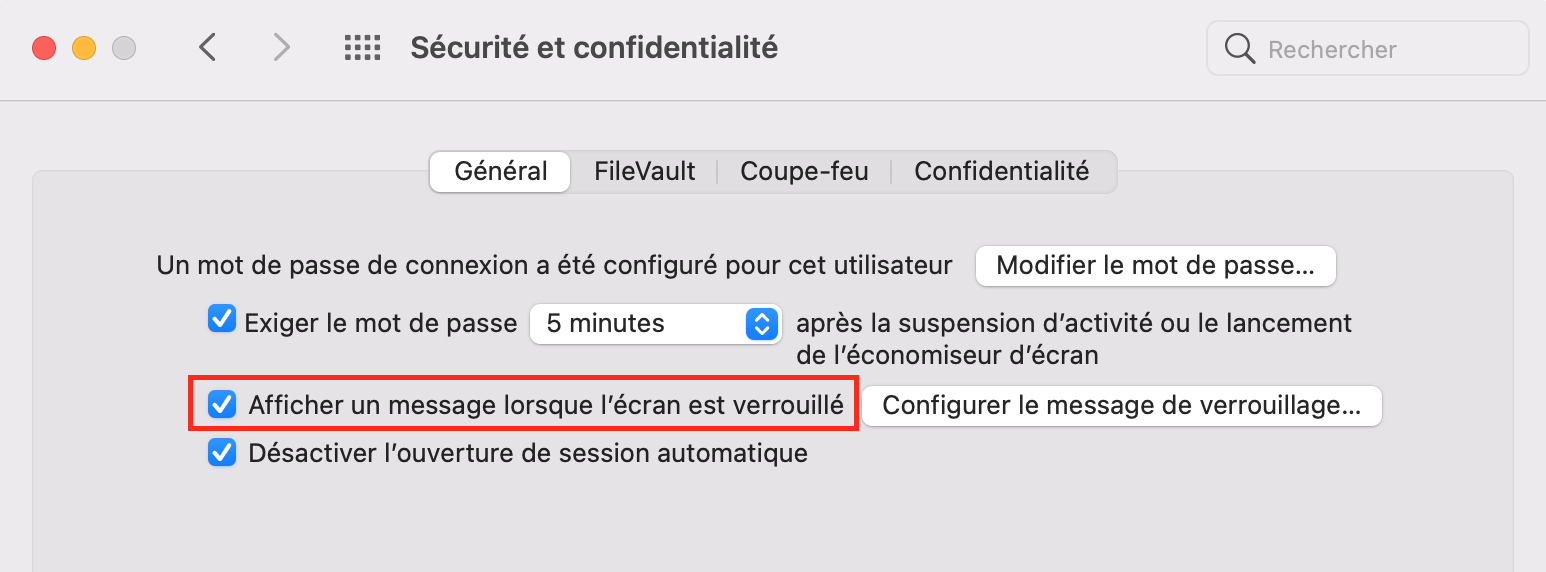 Sécurité et confidentialité > l'onglet Généra Sécurité et confidentialité > l'onglet Généra