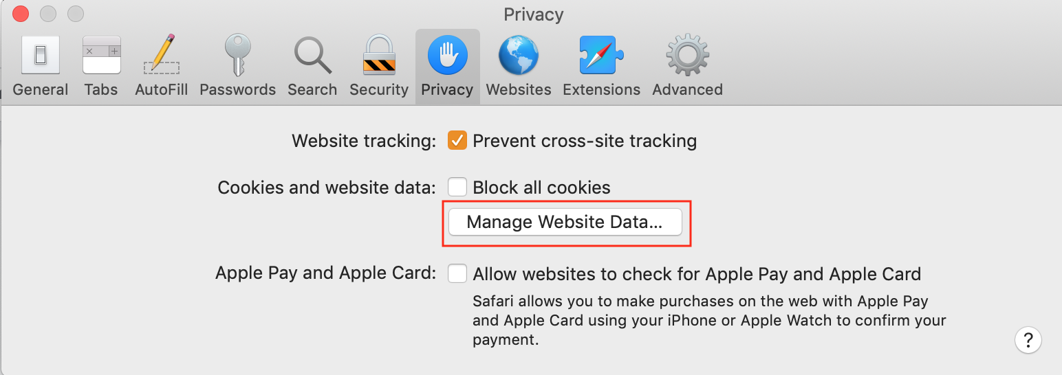 manage website data button in safari privacy settings manage website data button in safari privacy settings