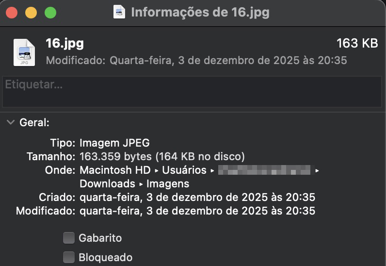 Nas informações do arquivo, certifique-se de que Bloqueado não esteja selecionado. Se estiver, o macOS pode impedir que você faça qualquer edição, incluindo copiar e colar.