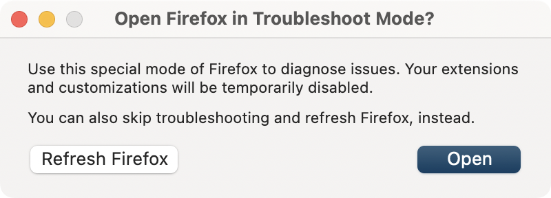 To reset the Firefox, quit the browser, hold Option key and open the browser. In the pop up window click on Refresh Firefox. To reset the Firefox, quit the browser, hold Option key and open the browser. In the pop up window click on Refresh Firefox.