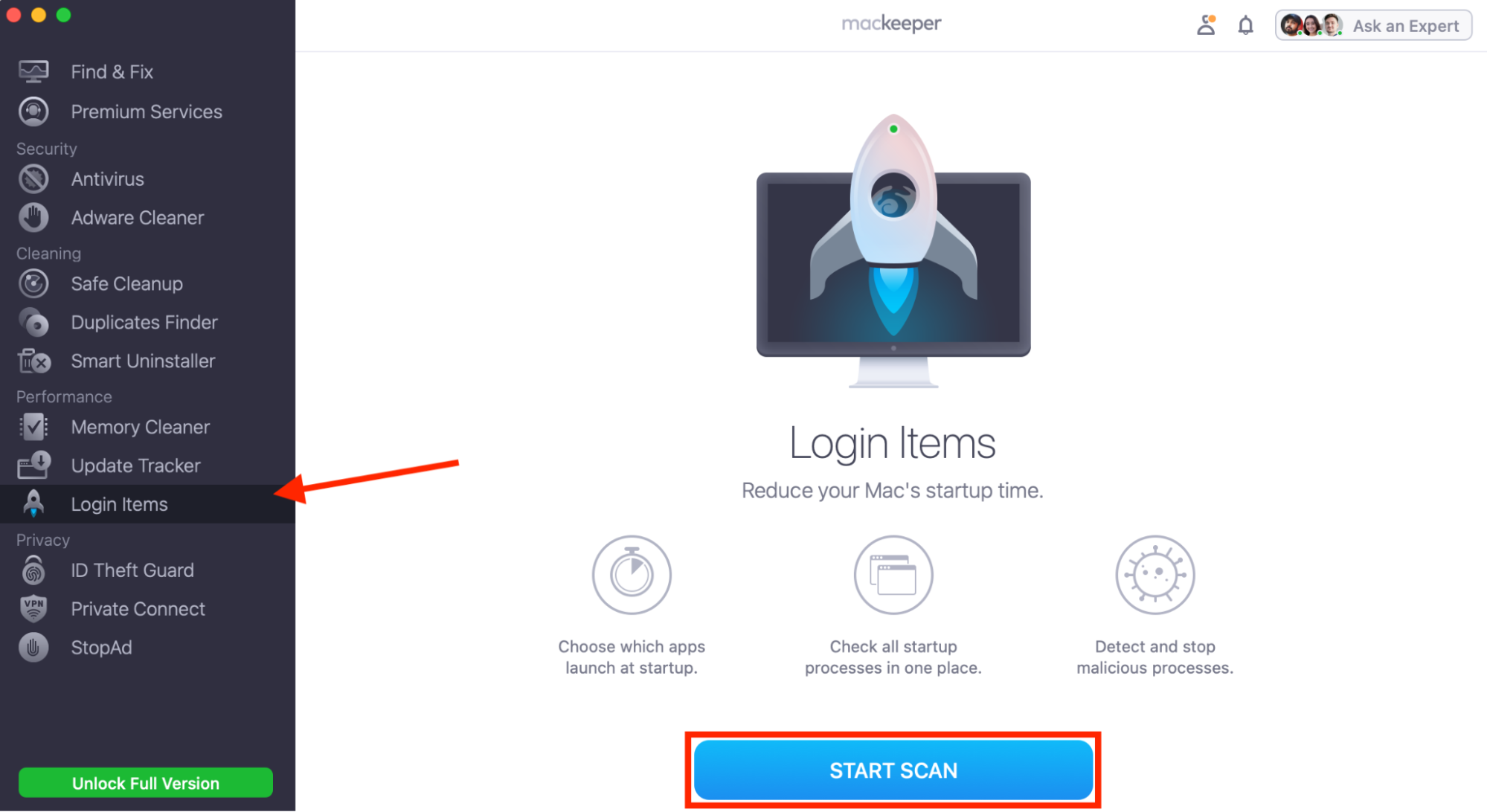 MacKeeper's Login Items tool on Mac. If you're trying to show the Mac Dock on all screens and find your computer gets slower when connected to multiple displays, use MacKeeper's Login Items to block apps from running at startup and free up system resources.