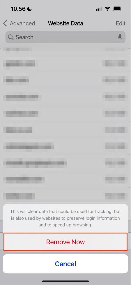 how to remove web data on safari for ios option