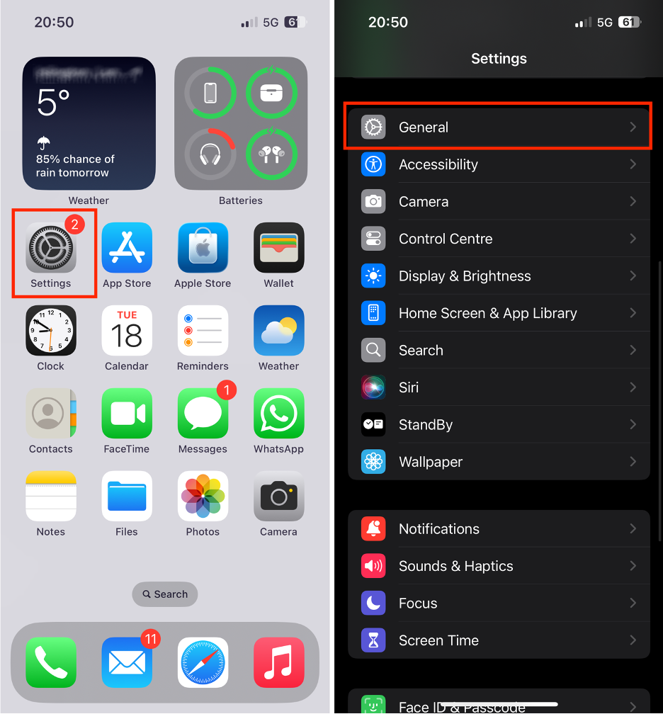 To fix the iCloud Private Relay error specifically on iOS and iPadOS, open Settings on your iPhone or iPad, then select General from the list.