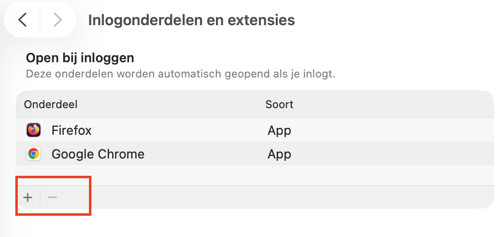 Het venster Gebruikers en groepen toont dat het tweede tabblad Inlogonderdelen is geselecteerd.