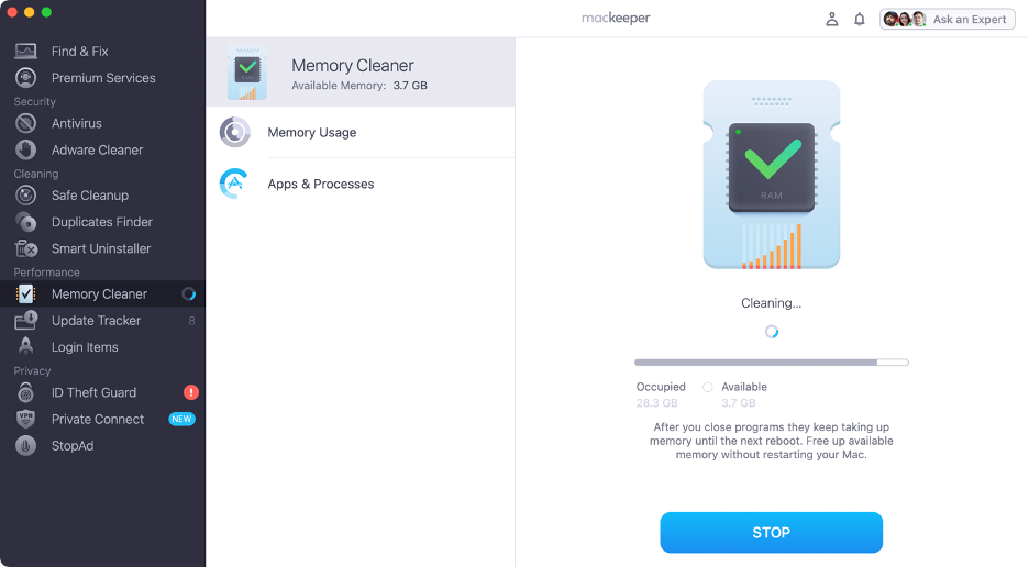 To free up memory and improve your Mac’s performance, wait until MacKeeper’s done.