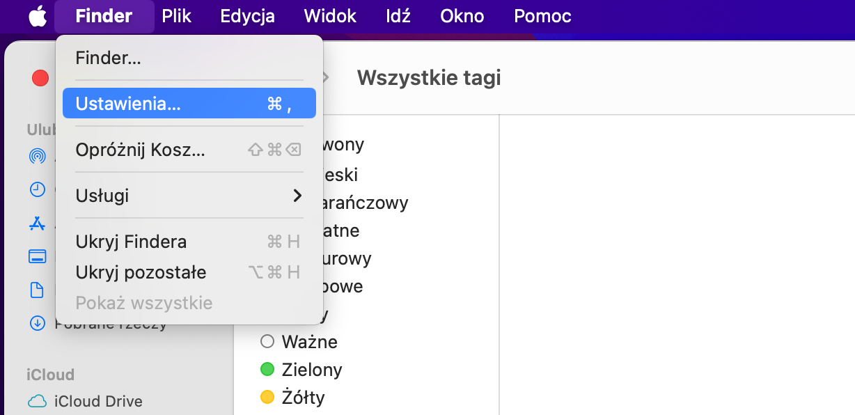 Otwórz okno Findera, a następnie wybierz Finder > Ustawienia z paska menu. Tam możesz sprawdzić, czy dyski zewnętrzne są ustawione, aby można było je wyświetlać.