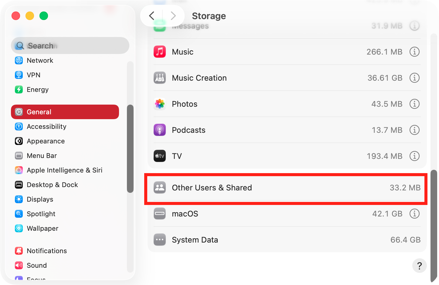 The Other Users & Shared part of your Mac's storage contains files created by and for other user accounts on your computer. You can delete their files or their whole accounts to save space.
