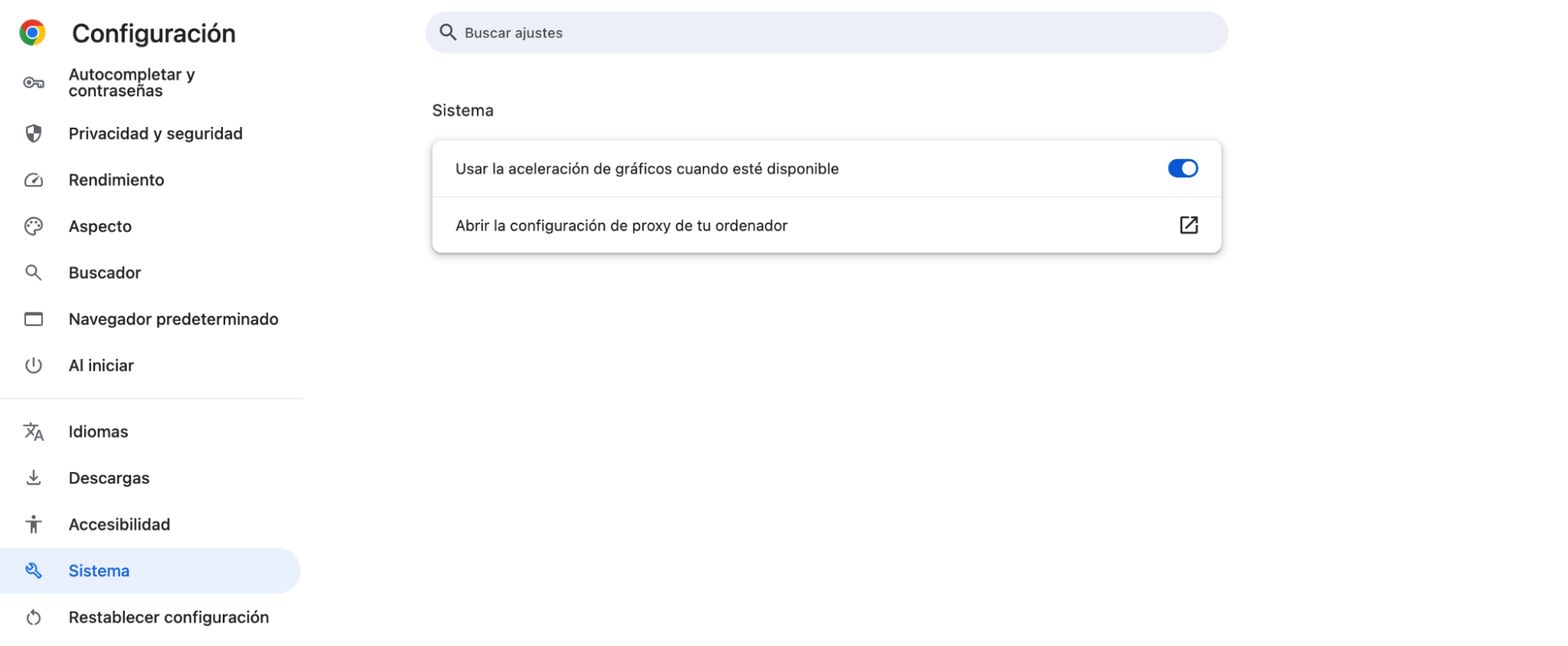 Para desactivar la aceleración por hardware ve a Configuración, selecciona Sistema.