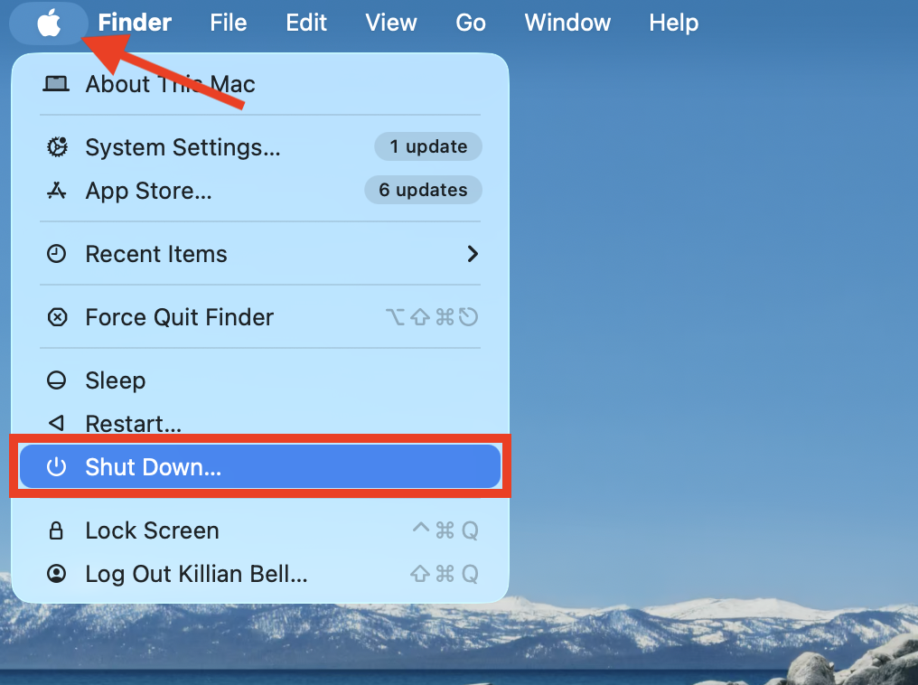 The Shut Down option in the Apple menu on Mac. To reset your Mac's SMC when its HDMI is not working, first shut down your machine.