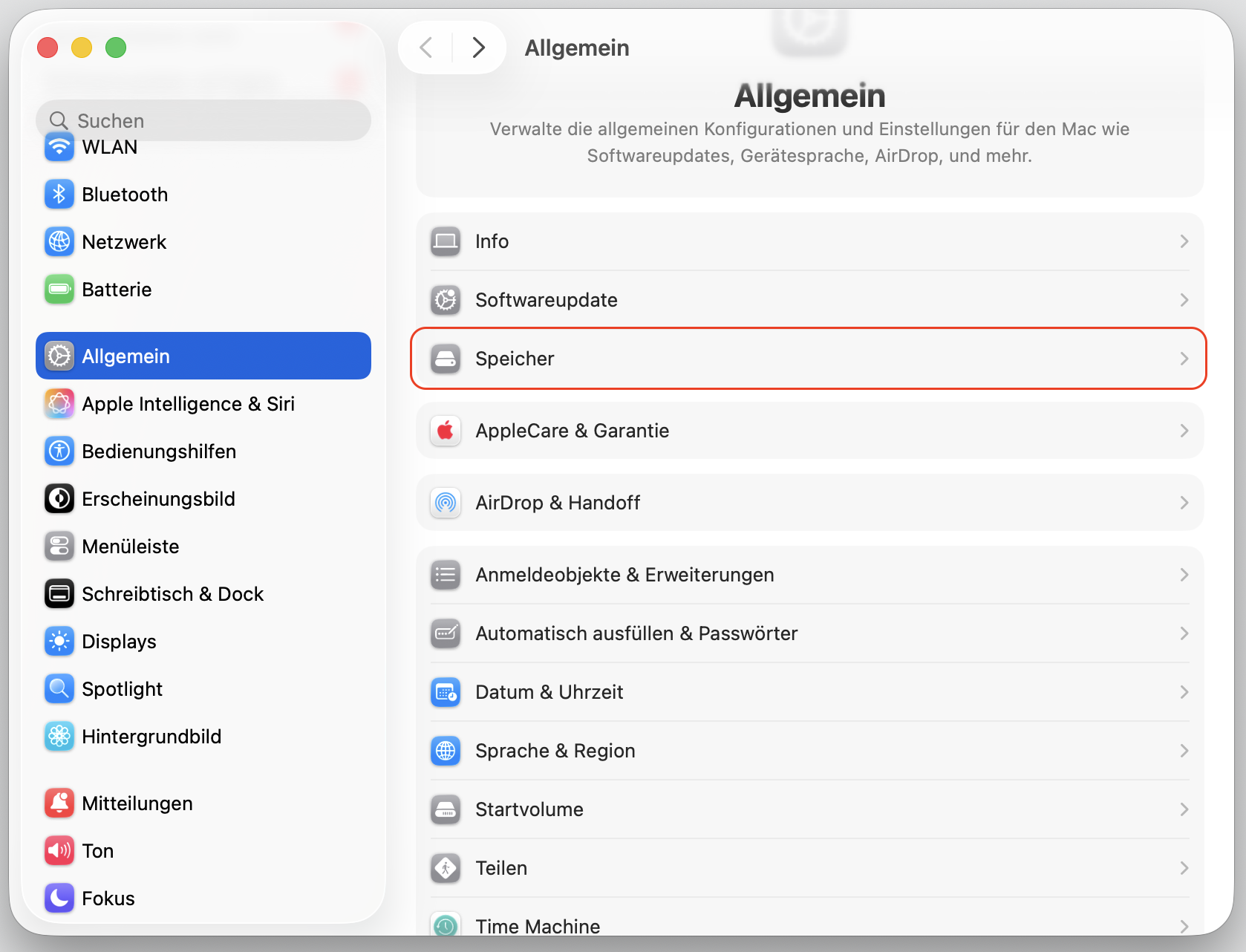 Klicken Sie im angezeigten Fenster auf die Registerkarte Speicher.