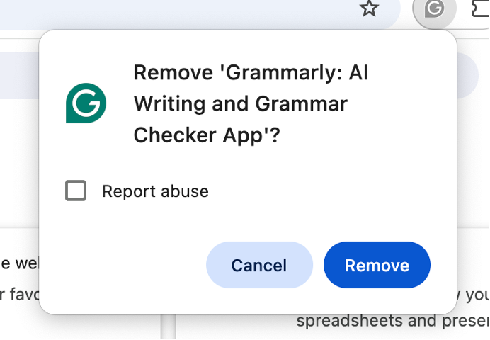 To erase the Grammarly extension on Chrome from your Mac, click Remove to confirm.