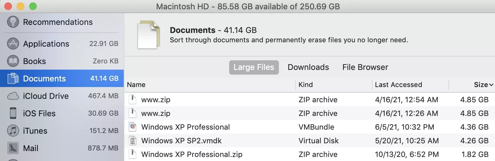 Find and delete large files