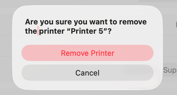 To finalize the removal of a printer, click the 'Remove Printer' button in the message that pops up on your screen. Restart your Mac afterwards.