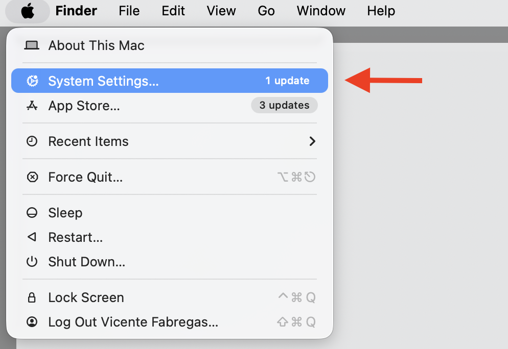 Apple menu on a macOS Tahoe MacBook, selecting System Settings to check and correct the wrong time zone settings on Mac.