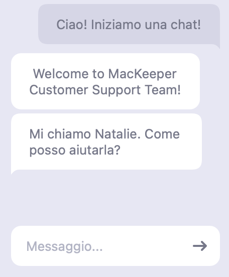 Inserisci il tuo problema in una casella di chat e attendi la risposta.