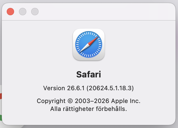 Versionen av din Safari-webbläsare ska vara synlig efter att du har klickat på Om Safari.