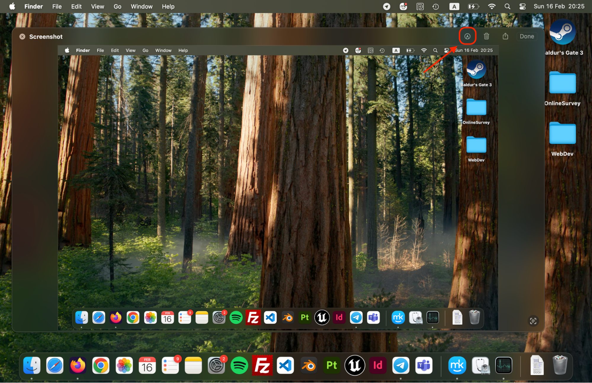 Open the screenshot and access the Markup Toolbar to crop, adjust, and refine the image directly within Mac’s built-in editing tools.
