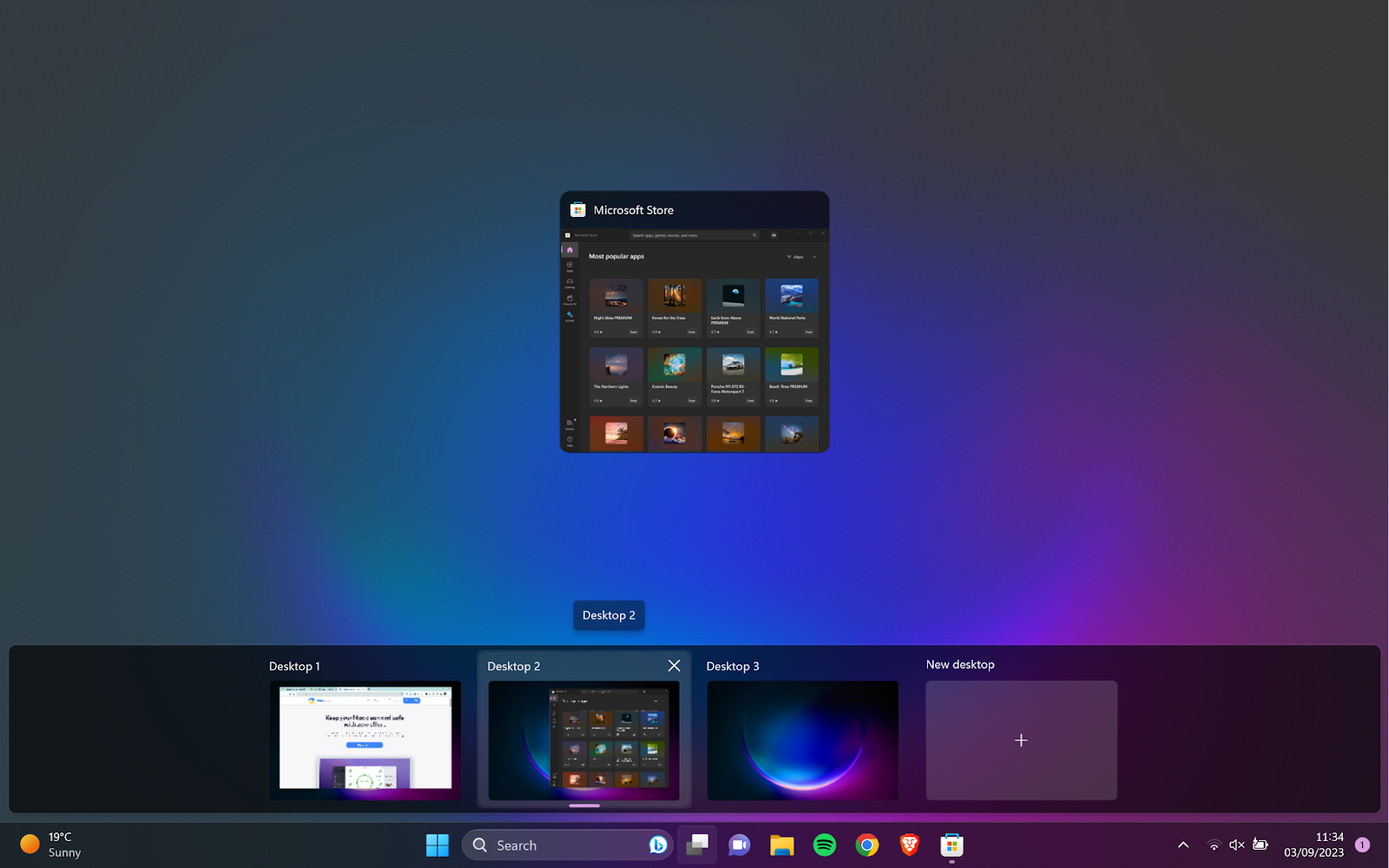 In Windows, just like macOS, you can easily create new virtual desktops. Then you can drag and drop open windows between them as you please.