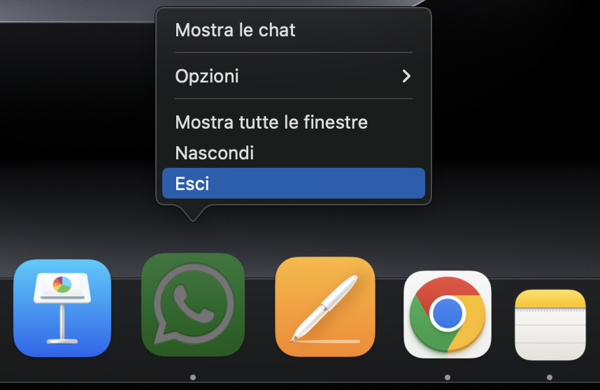 Fai clic con il pulsante destro del mouse sull'icona del Dock di un'app in esecuzione sul Mac, quindi seleziona Esci per chiudere l'app. Prova a copiare e incollare di nuovo in seguito.