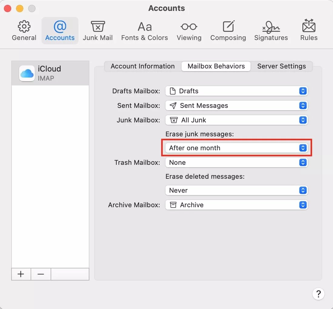 mail app preferences accounts tab