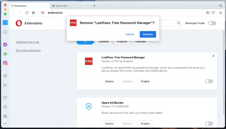 How to Disable or Remove Extension in Opera Browser 