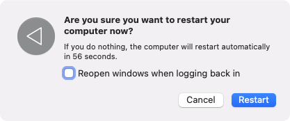 Prompt to restart Mac.