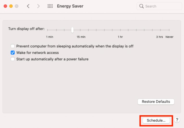 Schedule energy saver Schedule energy saver