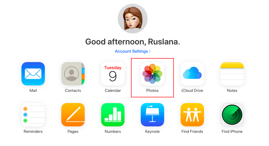 icloud account with photos highlighted icloud account with photos highlighted