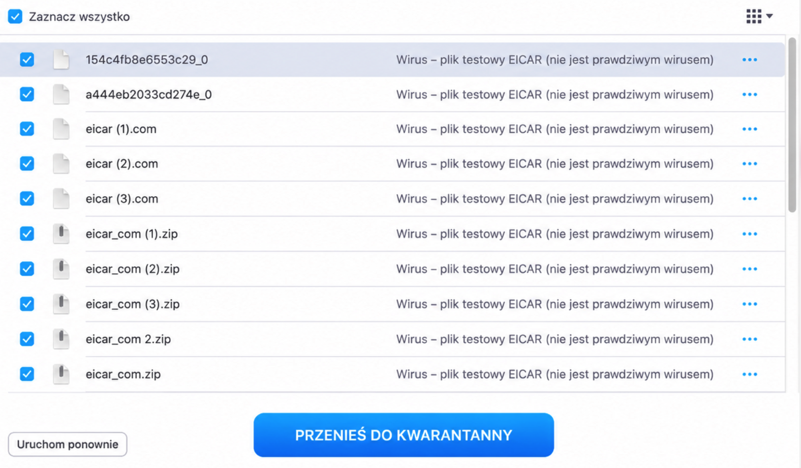 Jeśli MacKeeper znajdzie coś podejrzanego na Twoim Macu, pojawi się to w wynikach skanowania. Wystarczy kliknąć Przenieś do kwarantanny, aby to usunąć.