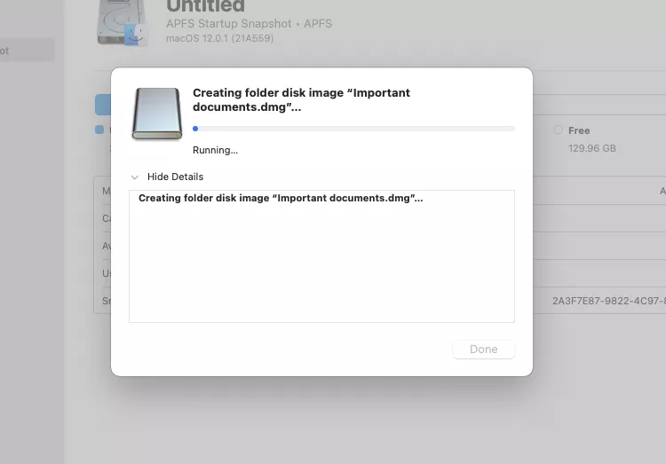 Creating folder disk image in macOS Disk Utility.