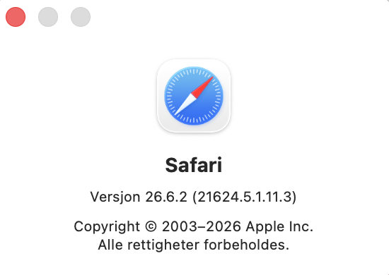 Versjonen av Safari-nettleseren din skal nå være synlig når du har klikket på Om Safari.
