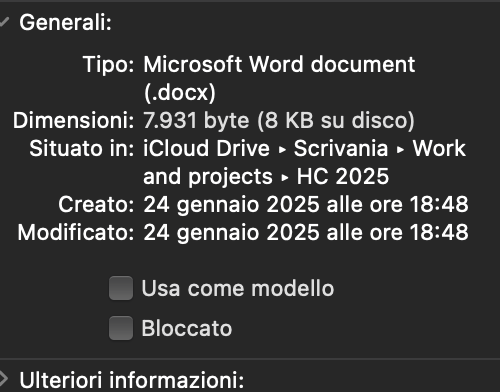Nelle informazioni del file, assicurati che non sia selezionato Bloccato. In tal caso, macOS potrebbe impedirti di apportare modifiche, incluso il copia e incolla.