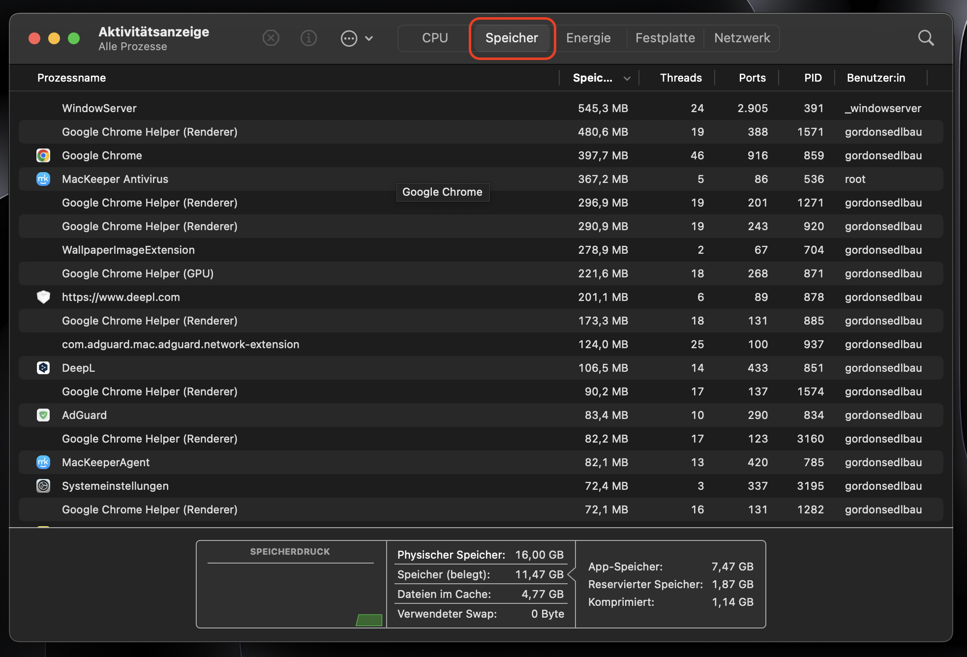 Um zu überprüfen, ob Ihr Mac mehr RAM benötigt, öffnen Sie die Registerkarte Speicher.