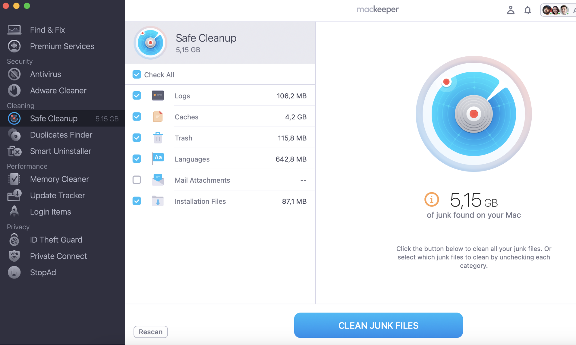 The part of a guide on how to clear the cache on Mac Ventura. When the scan is completed, review the list of found junk files. Select the files you want to get rid of and click Clean Junk Files.