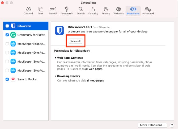 Uninstall Extension Uninstall Extension