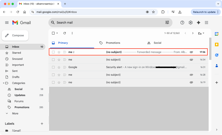 To open a .dat file using your Gmail account, open the email containing the document you want to view.