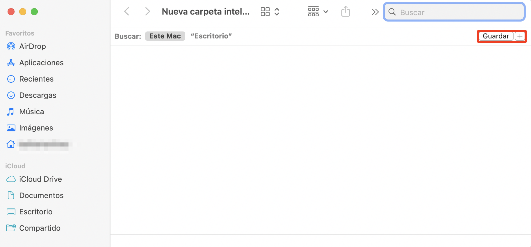 A continuación, crea y utiliza nuevas carpetas inteligentes en Finder para localizar archivos duplicados en Mac. Mira cómo se ve la nueva carpeta inteligente con la barra de búsqueda.