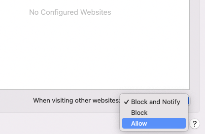 Allowing pop-ups for one site in Safari.