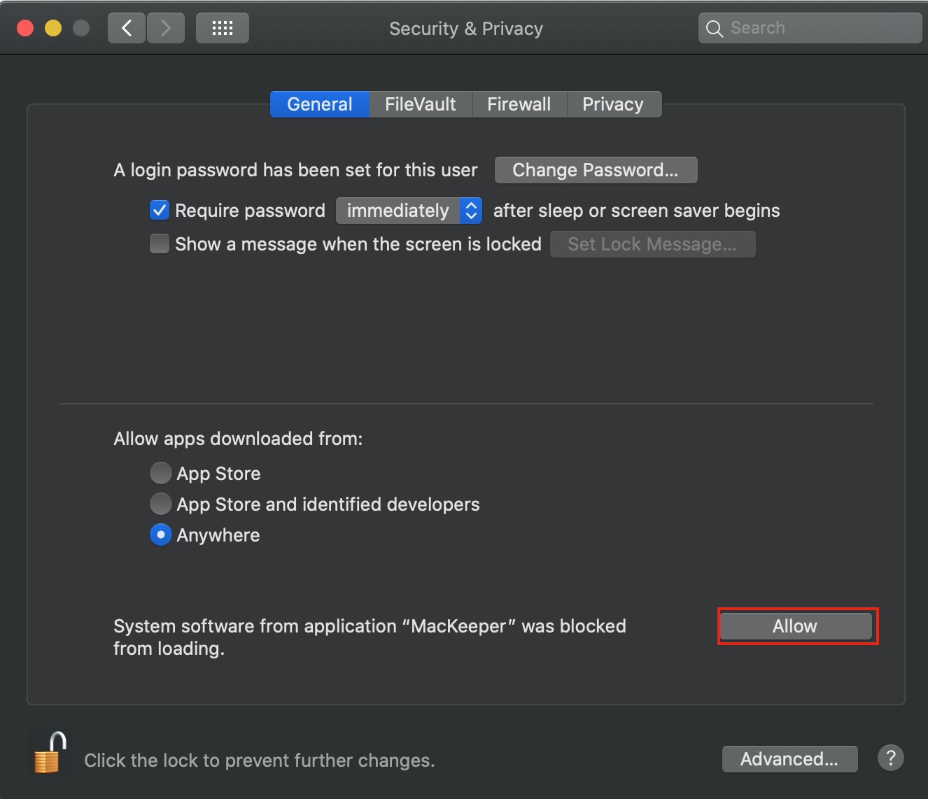 Security & Privacy tab User Interface Security & Privacy tab User Interface